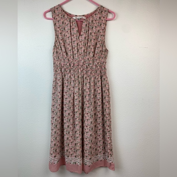Max Studio blush floral vintage style chiffon sleeveless dress elastic waist EUC - Picture 4 of 10